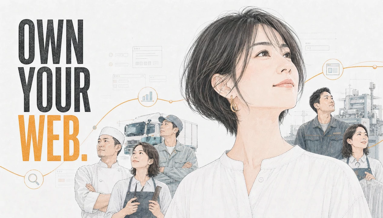 様々な業種の人々が前を向く、OWN YOUR WEBのヒーローイラスト